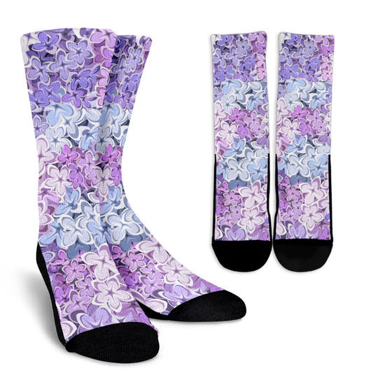 Lilac Pattern Print Design LI01 Crew Socks-JORJUNE.COM