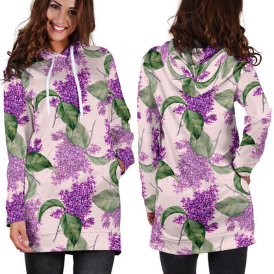 Lilac Pattern Print Design LI02 Women Hoodie Dress