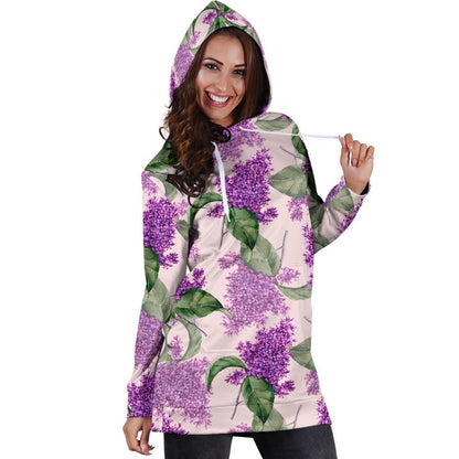 Lilac Pattern Print Design LI02 Women Hoodie Dress