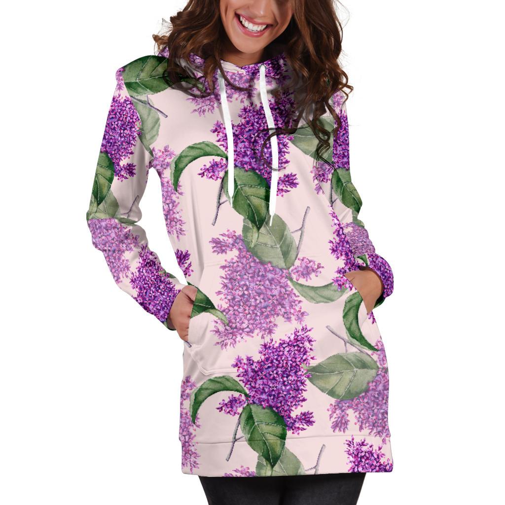 Lilac Pattern Print Design LI02 Women Hoodie Dress
