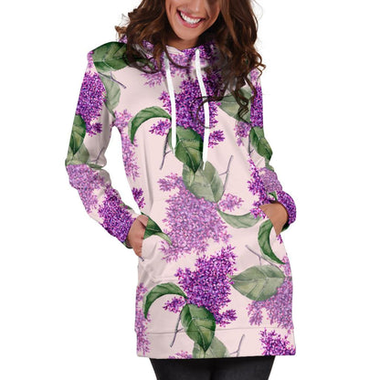 Lilac Pattern Print Design LI02 Women Hoodie Dress