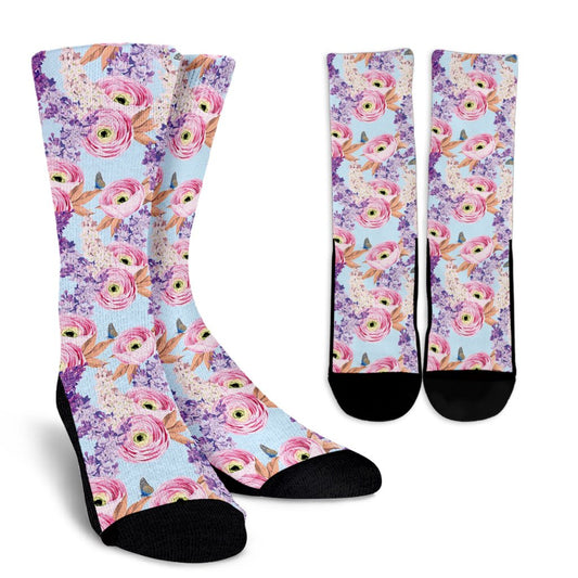 Lilac Pattern Print Design LI03 Crew Socks-JORJUNE.COM