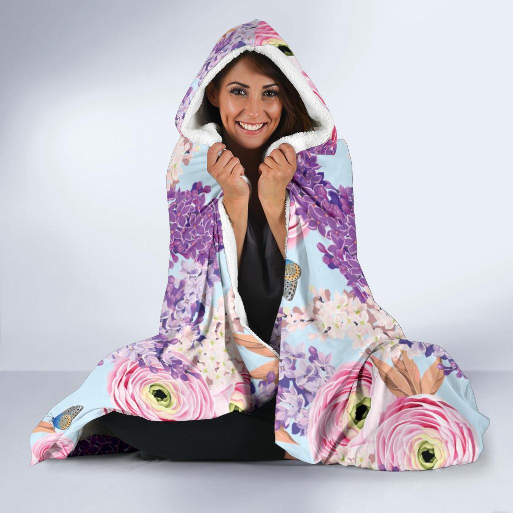 Lilac Pattern Print Design LI03 Hooded Blanket-JORJUNE.COM