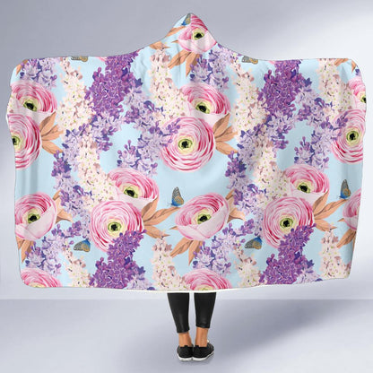 Lilac Pattern Print Design LI03 Hooded Blanket-JORJUNE.COM