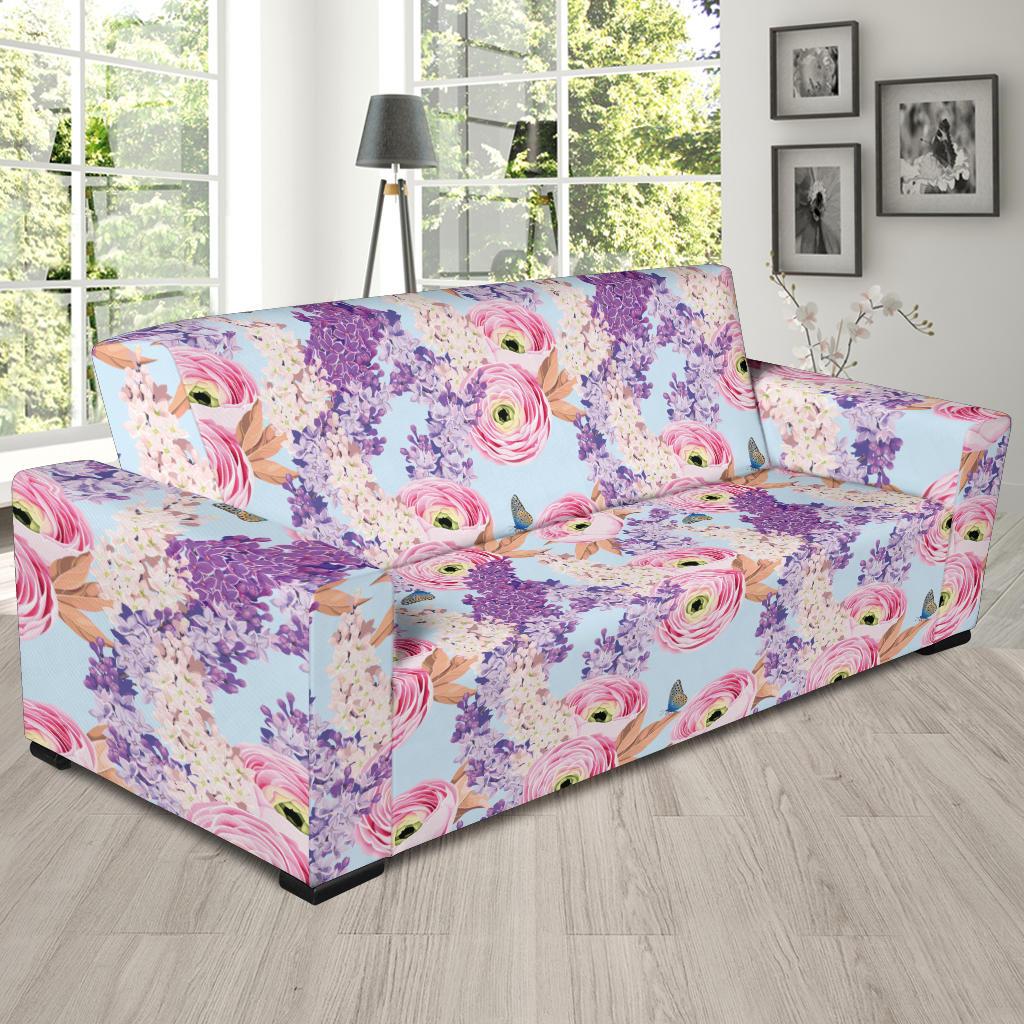 Lilac Pattern Print Design LI03 Sofa Slipcover-JORJUNE.COM