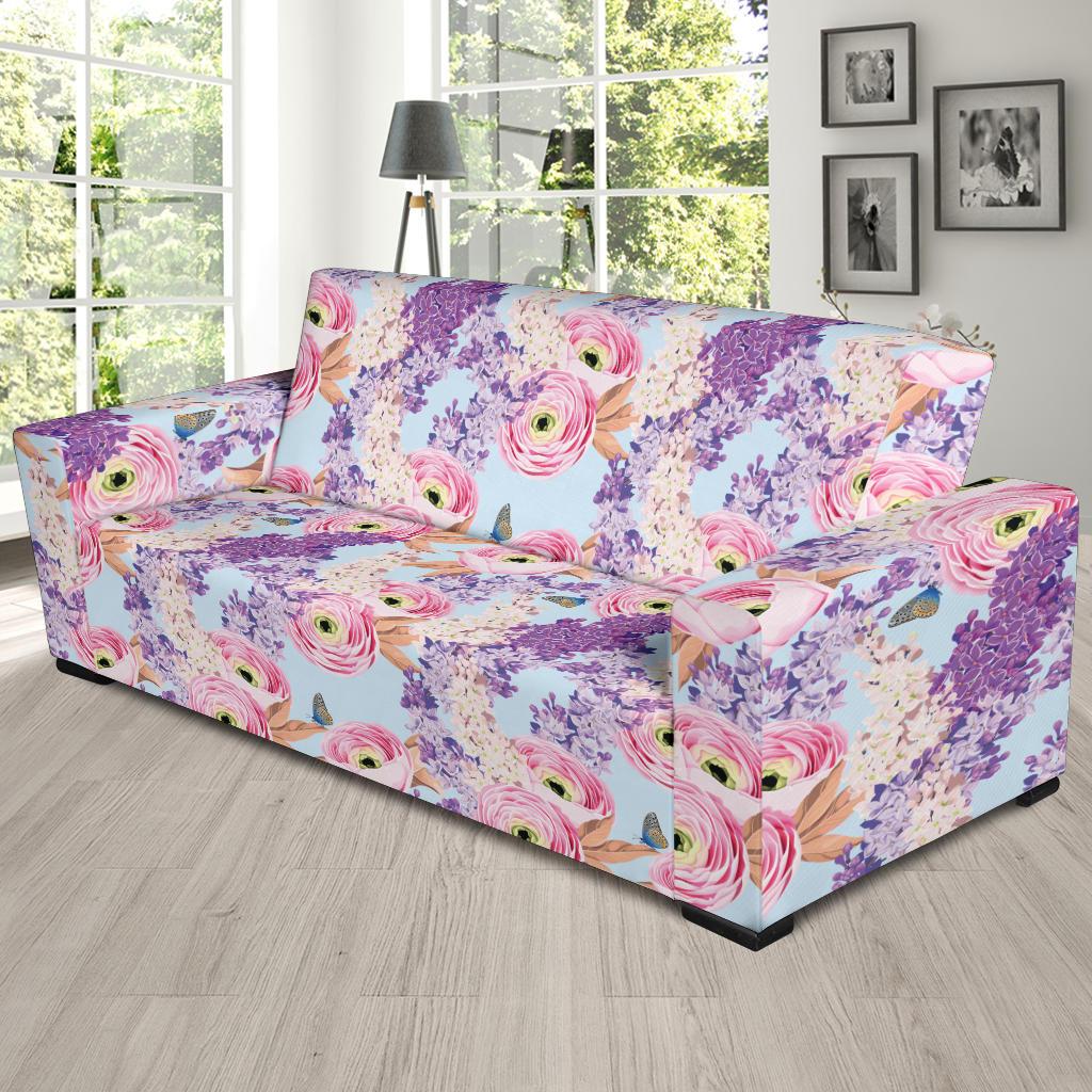 Lilac Pattern Print Design LI03 Sofa Slipcover-JORJUNE.COM