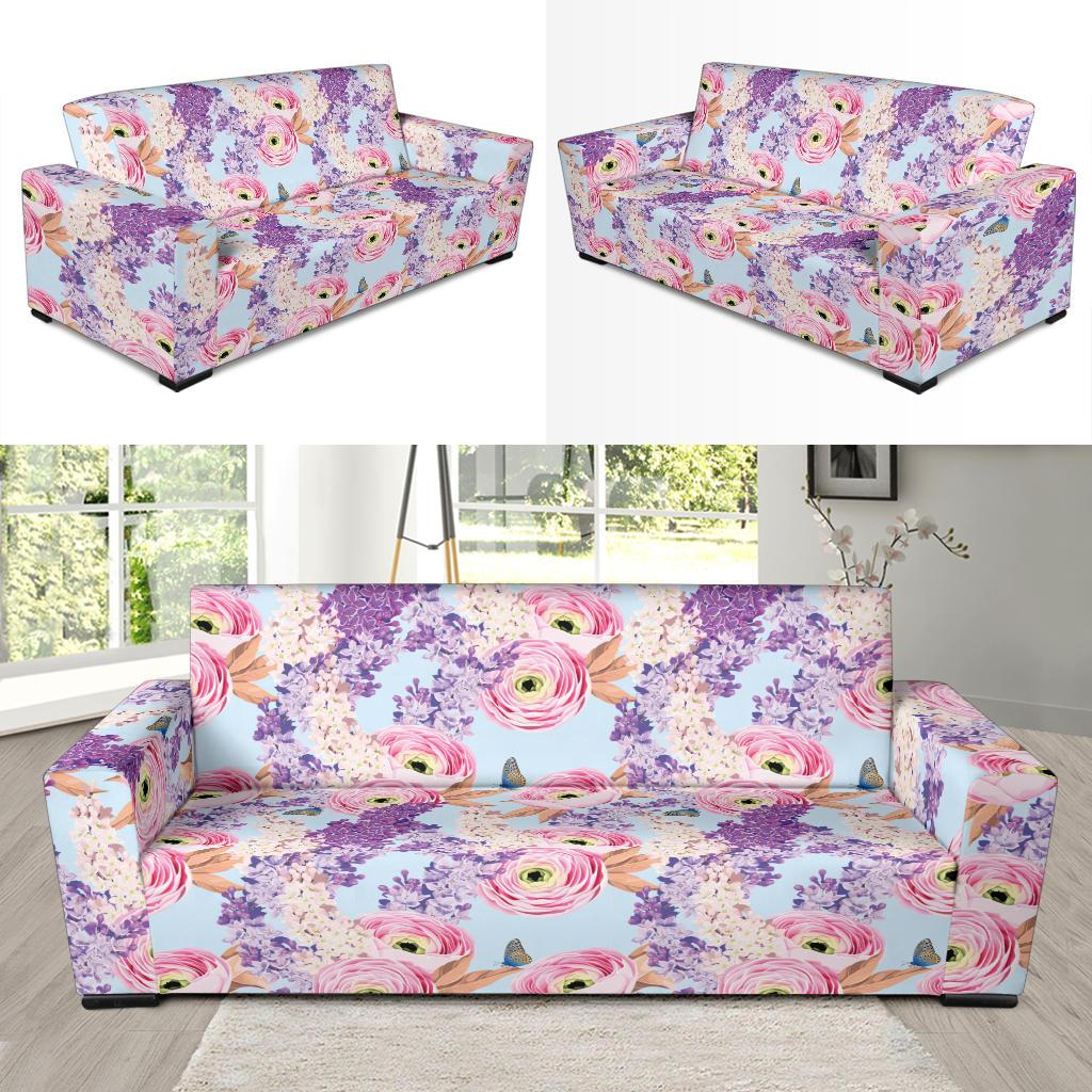 Lilac Pattern Print Design LI03 Sofa Slipcover-JORJUNE.COM
