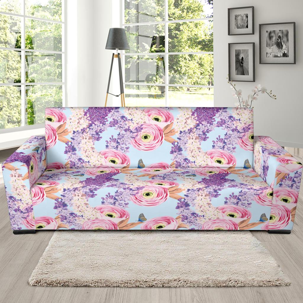 Lilac Pattern Print Design LI03 Sofa Slipcover-JORJUNE.COM