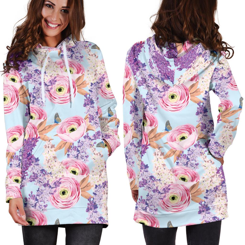 Lilac Pattern Print Design LI03 Women Hoodie Dress