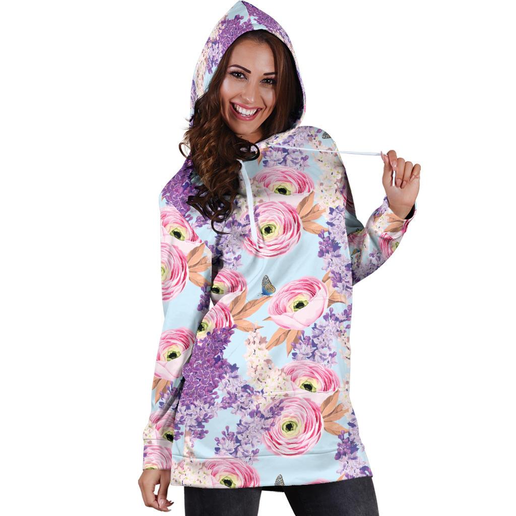 Lilac Pattern Print Design LI03 Women Hoodie Dress