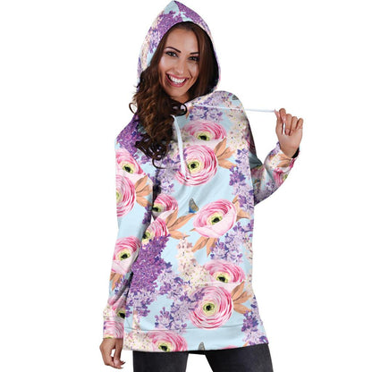 Lilac Pattern Print Design LI03 Women Hoodie Dress