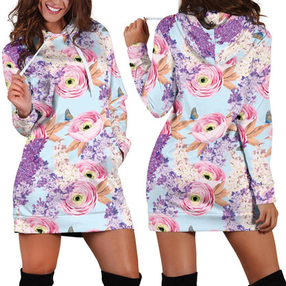Lilac Pattern Print Design LI03 Women Hoodie Dress