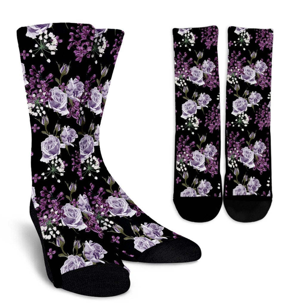 Lilac Pattern Print Design LI04 Crew Socks-JORJUNE.COM
