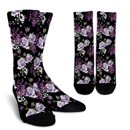 Lilac Pattern Print Design LI04 Crew Socks-JORJUNE.COM