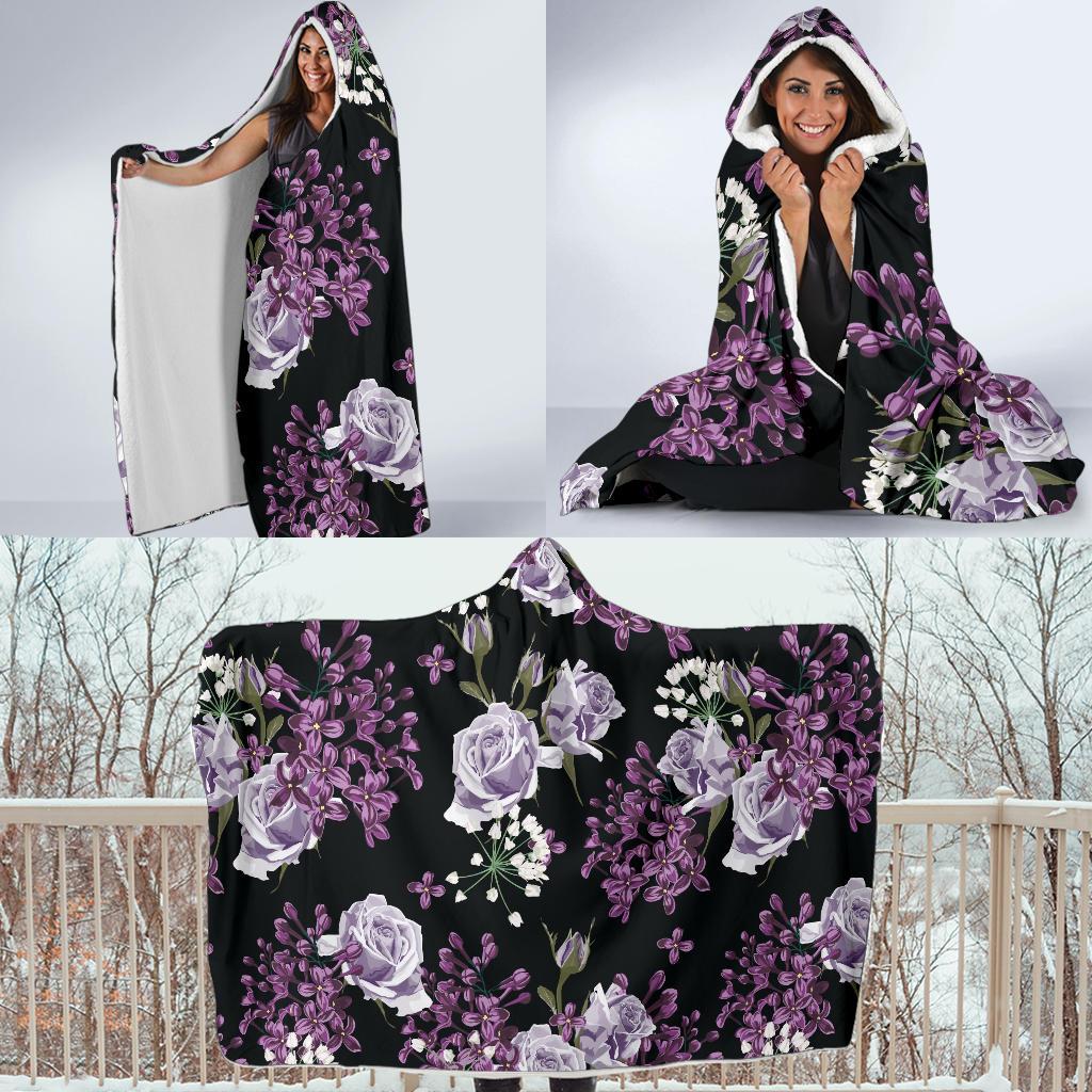 Lilac Pattern Print Design LI04 Hooded Blanket-JORJUNE.COM