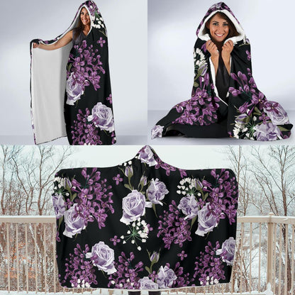 Lilac Pattern Print Design LI04 Hooded Blanket-JORJUNE.COM