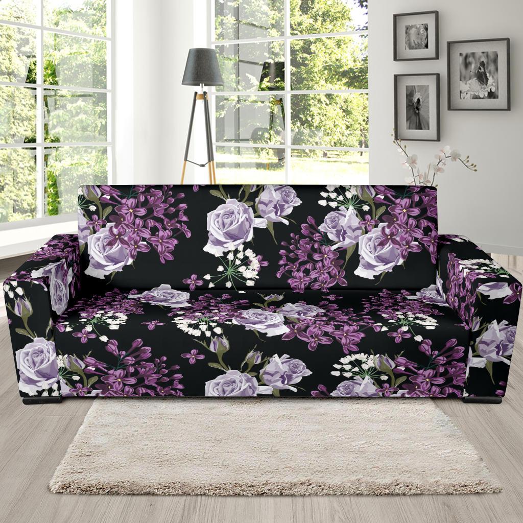 Lilac Pattern Print Design LI04 Sofa Slipcover-JORJUNE.COM