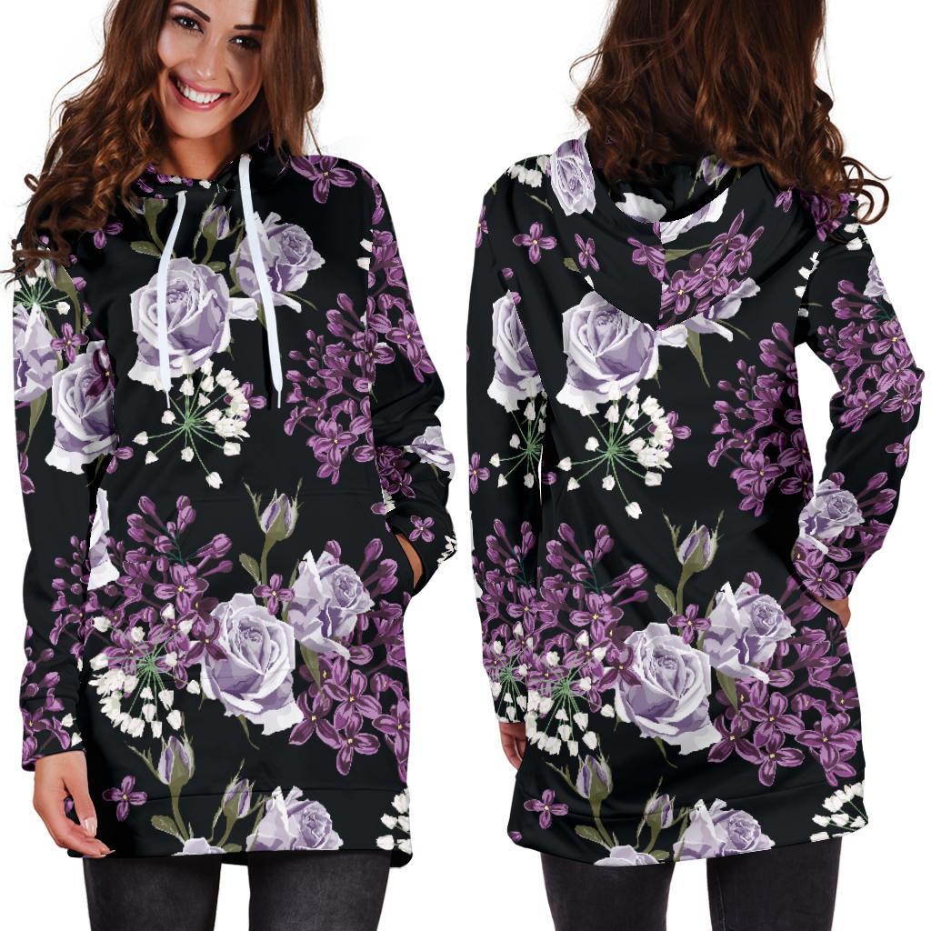 Lilac Pattern Print Design LI04 Women Hoodie Dress