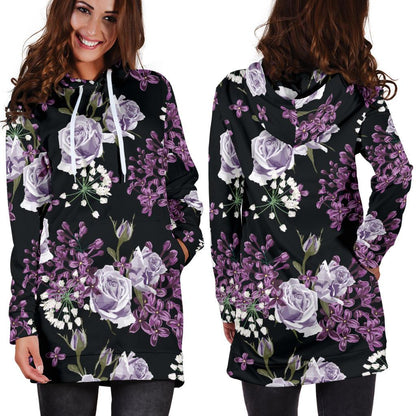 Lilac Pattern Print Design LI04 Women Hoodie Dress