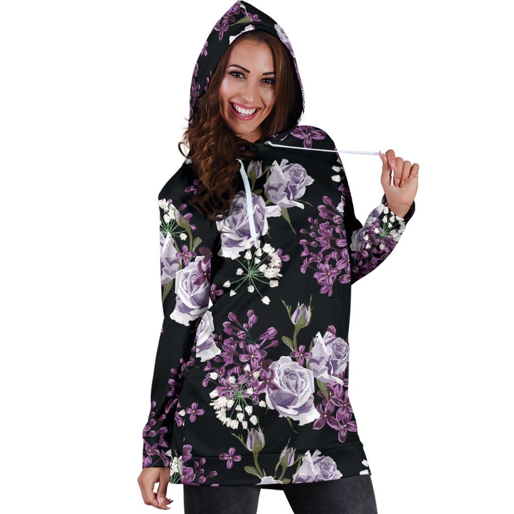 Lilac Pattern Print Design LI04 Women Hoodie Dress