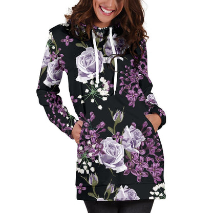 Lilac Pattern Print Design LI04 Women Hoodie Dress