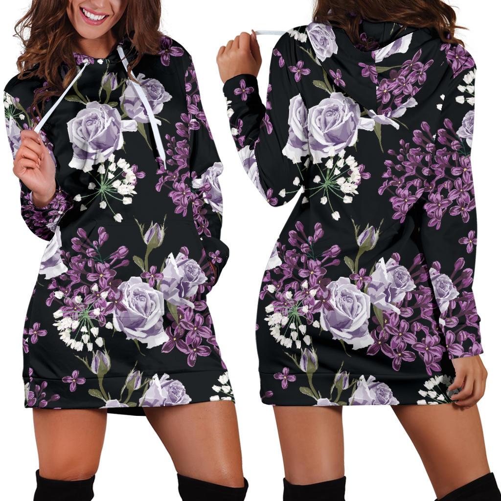 Lilac Pattern Print Design LI04 Women Hoodie Dress