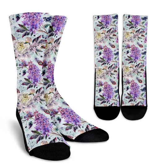 Lilac Pattern Print Design LI06 Crew Socks-JORJUNE.COM