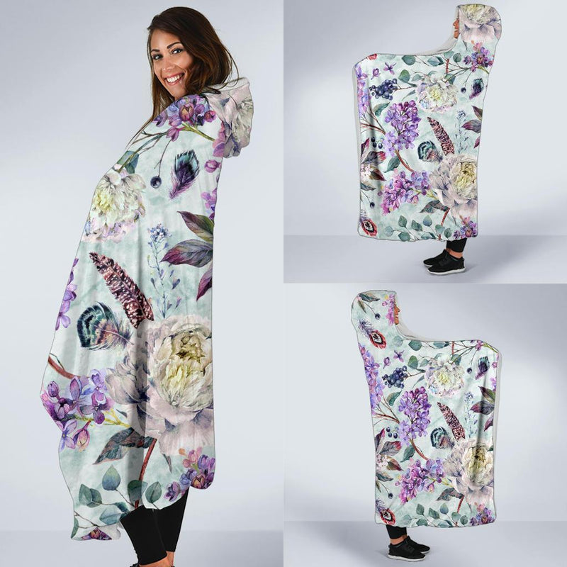 Lilac Pattern Print Design LI06 Hooded Blanket-JORJUNE.COM