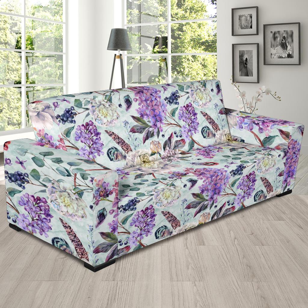 Lilac Pattern Print Design LI06 Sofa Slipcover-JORJUNE.COM