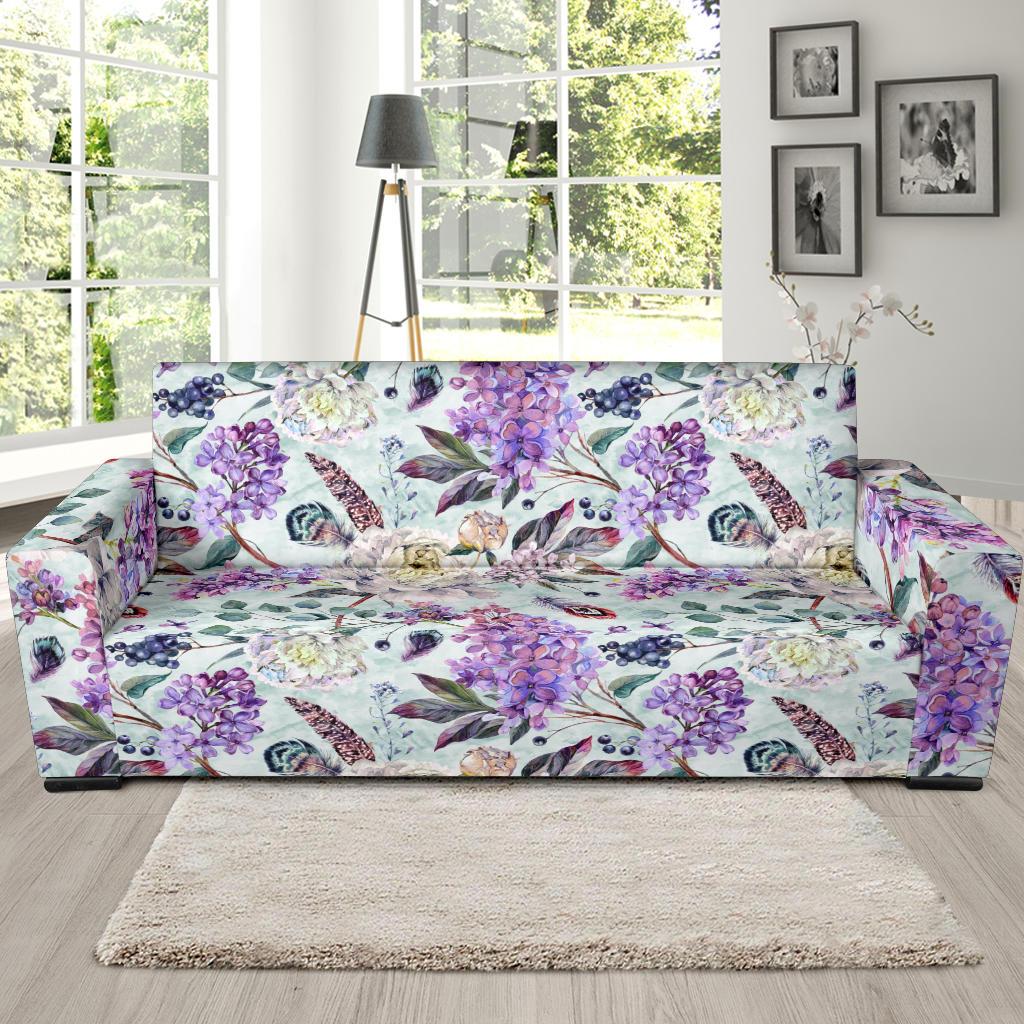 Lilac Pattern Print Design LI06 Sofa Slipcover-JORJUNE.COM