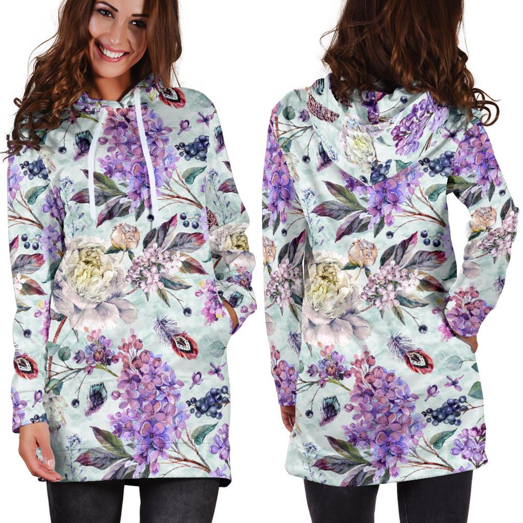 Lilac Pattern Print Design LI06 Women Hoodie Dress