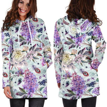 Lilac Pattern Print Design LI06 Women Hoodie Dress