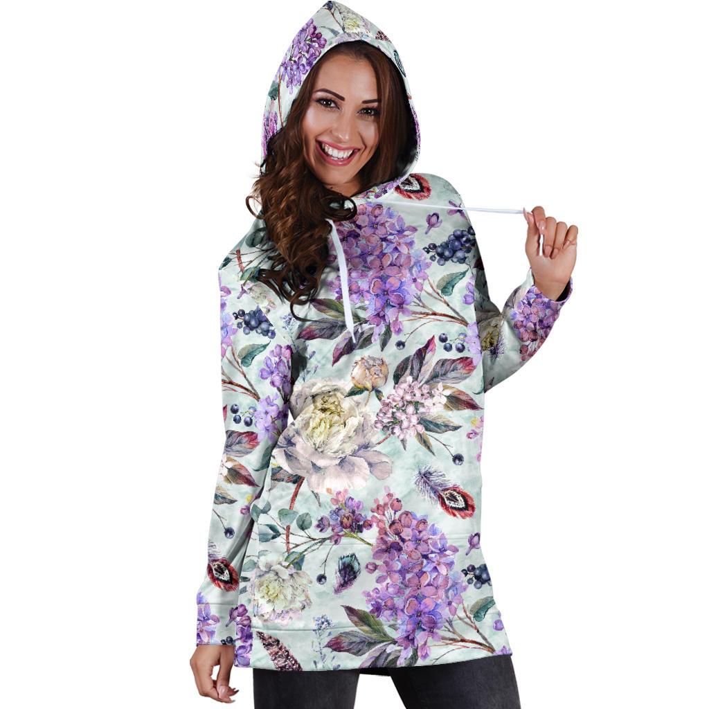 Lilac Pattern Print Design LI06 Women Hoodie Dress