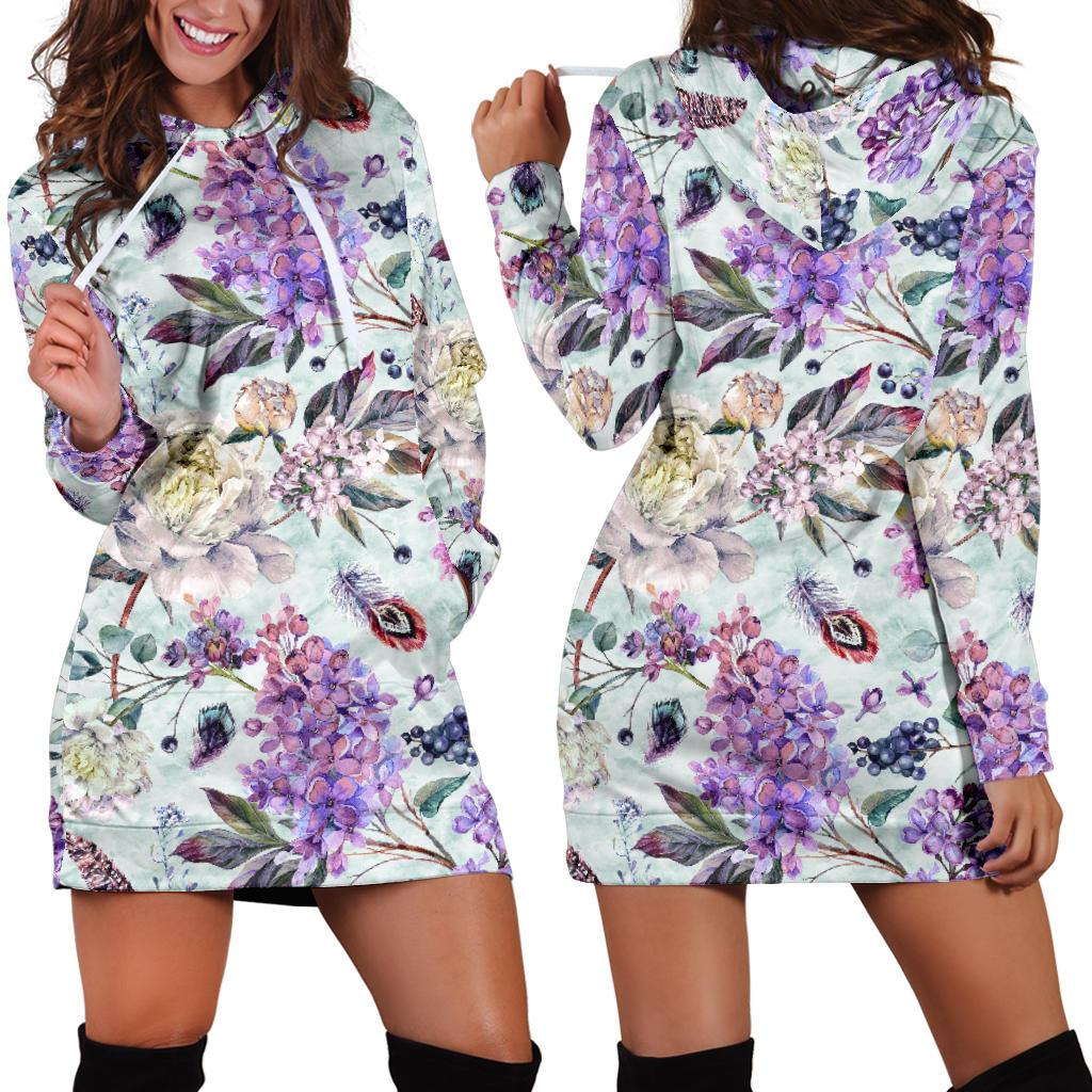 Lilac Pattern Print Design LI06 Women Hoodie Dress