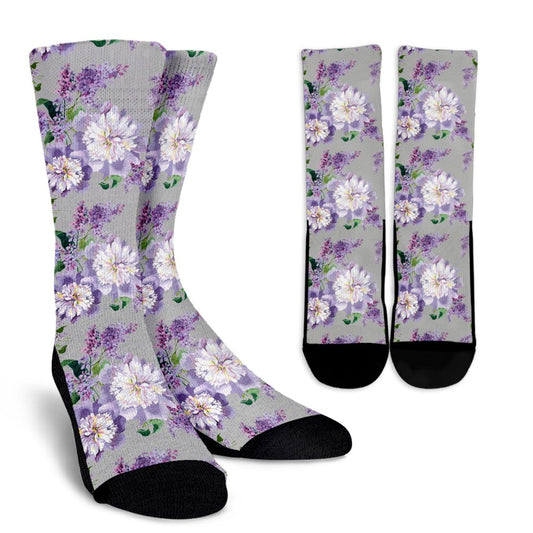 Lilac Pattern Print Design LI07 Crew Socks-JORJUNE.COM