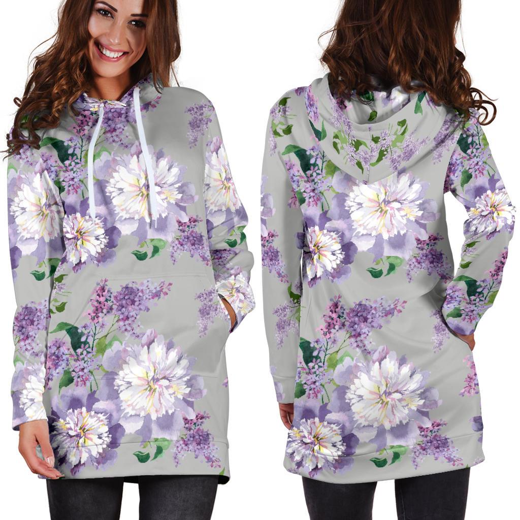 Lilac Pattern Print Design LI07 Women Hoodie Dress