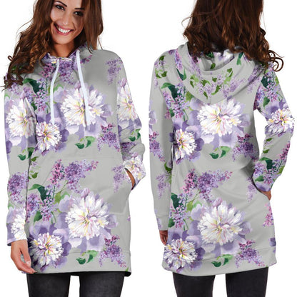 Lilac Pattern Print Design LI07 Women Hoodie Dress