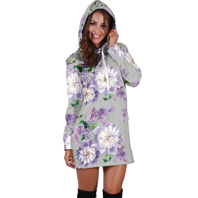 Lilac Pattern Print Design LI07 Women Hoodie Dress