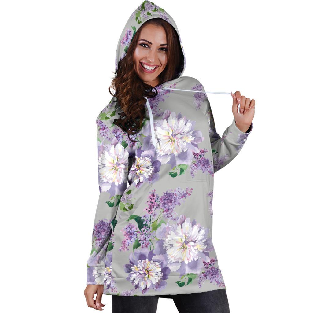 Lilac Pattern Print Design LI07 Women Hoodie Dress