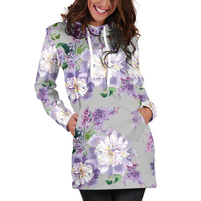 Lilac Pattern Print Design LI07 Women Hoodie Dress