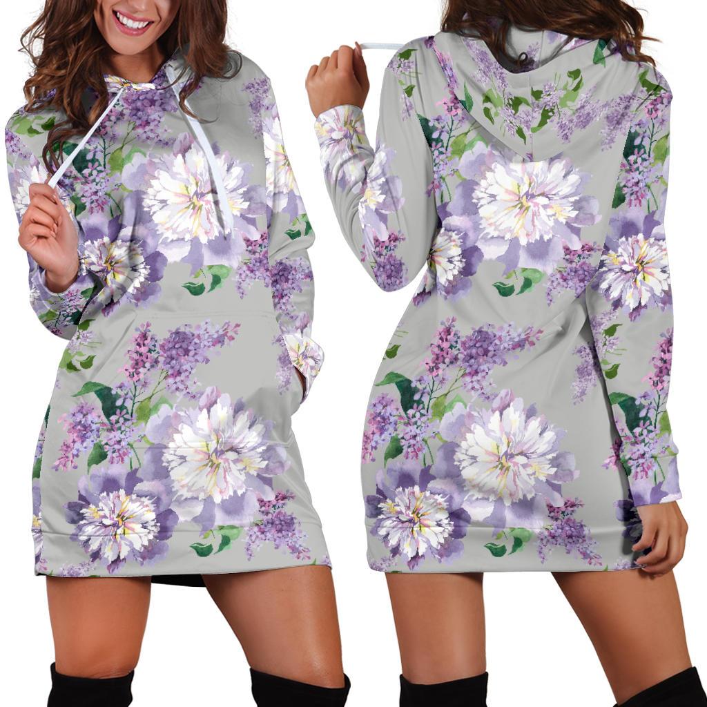 Lilac Pattern Print Design LI07 Women Hoodie Dress