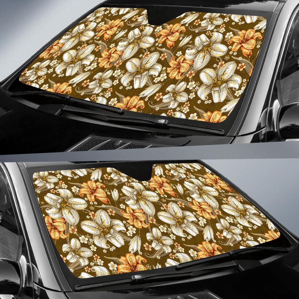 Lily Pattern Print Design 01 Car Sun Shades-JORJUNE.COM