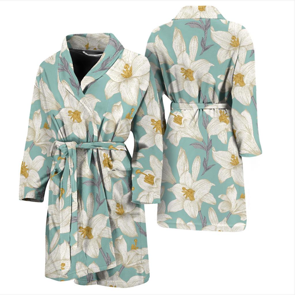 Lily Pattern Print Design 02 Men Bathrobe-JORJUNE.COM