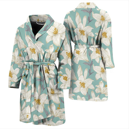 Lily Pattern Print Design 02 Men Bathrobe-JORJUNE.COM