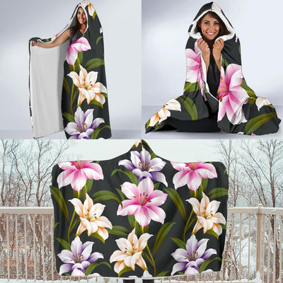 Lily Pattern Print Design LY01 Hooded Blanket-JORJUNE.COM