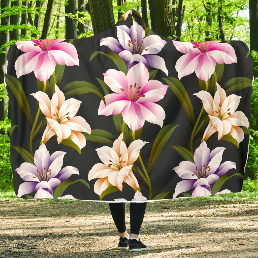 Lily Pattern Print Design LY01 Hooded Blanket-JORJUNE.COM