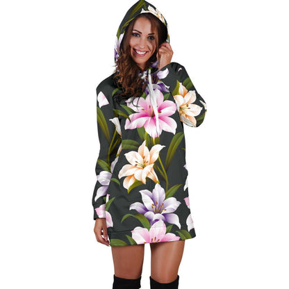 Lily Pattern Print Design LY01 Women Hoodie Dress