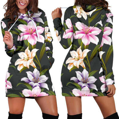 Lily Pattern Print Design LY01 Women Hoodie Dress