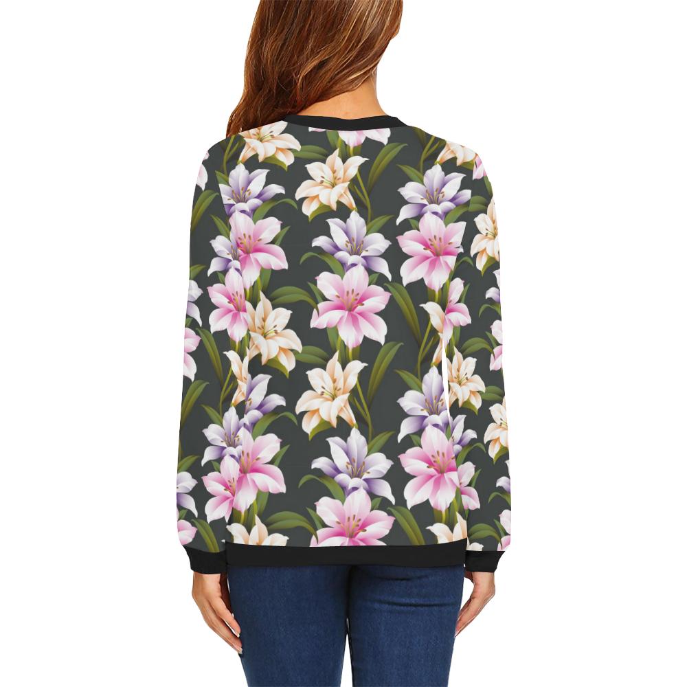 Lily Pattern Print Design LY01 Women Long Sleeve Sweatshirt-JorJune