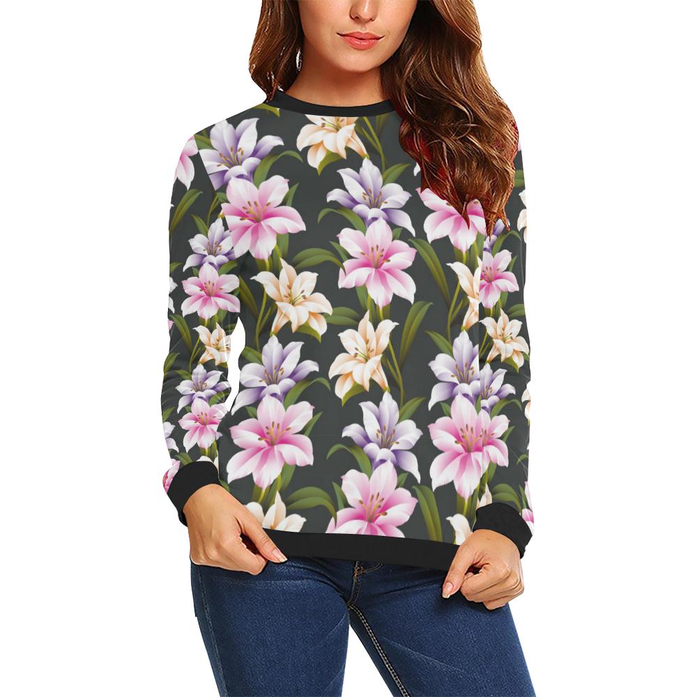 Lily Pattern Print Design LY01 Women Long Sleeve Sweatshirt-JorJune